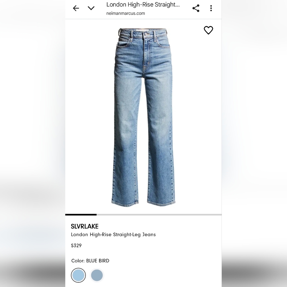 SLVRLAKE “London” High-Rise Straight Leg Jeans — BLUE BIRD wash Size 24